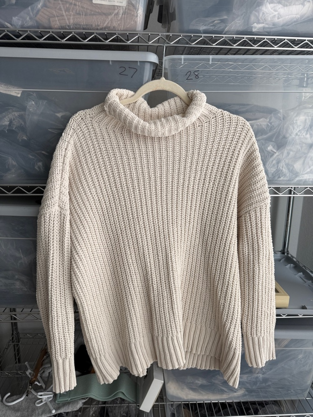 aerie Cream Ribbed Turtleneck Sweater